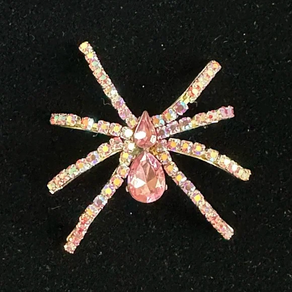 Vintage Swarovski Crystal Spider Brooch Pink Aurora Borealis Pin Rare Deadstock - Picture 3 of 4